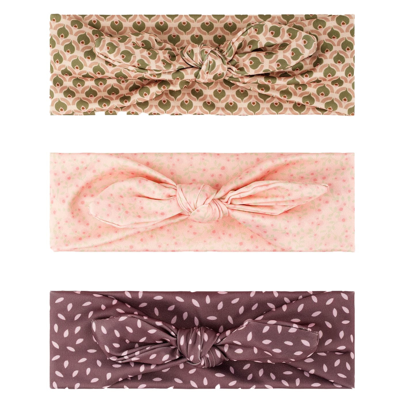 Baby Hairband Trio with Ribbon, pink, beige & taupe