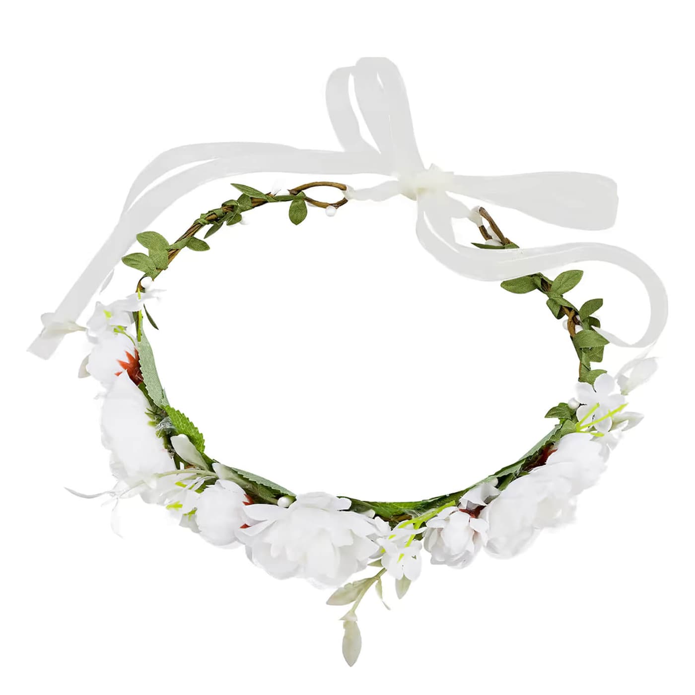 Celebride Couronne Fleurs Nœud Enfant Blanc