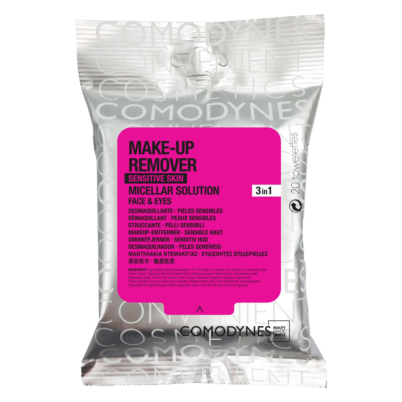 COMODYNES - Lingettes Démaquillant Hypoallergéniques Peaux Sensibles