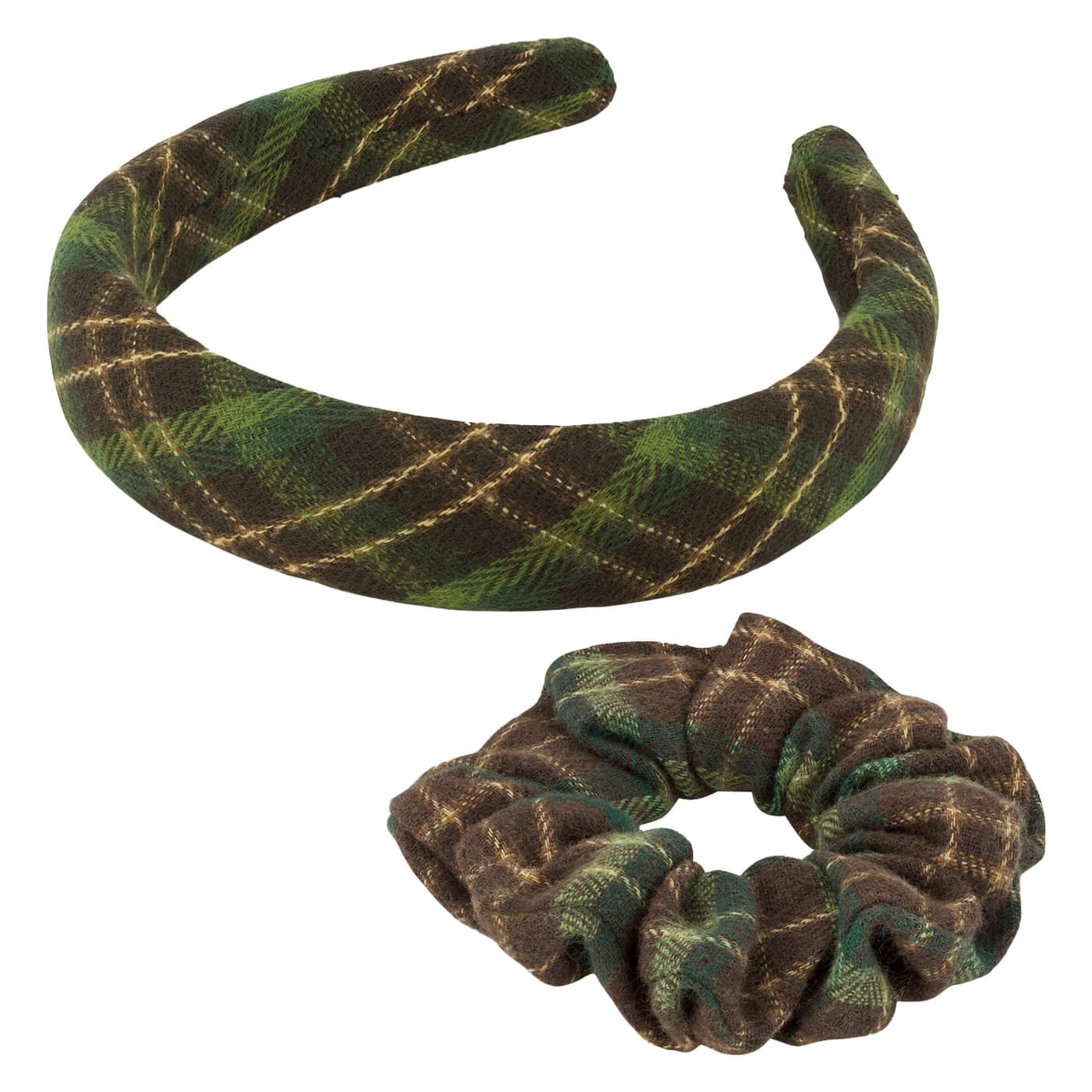 TRISA Hair - English Check Hairband & Scrunchie, green