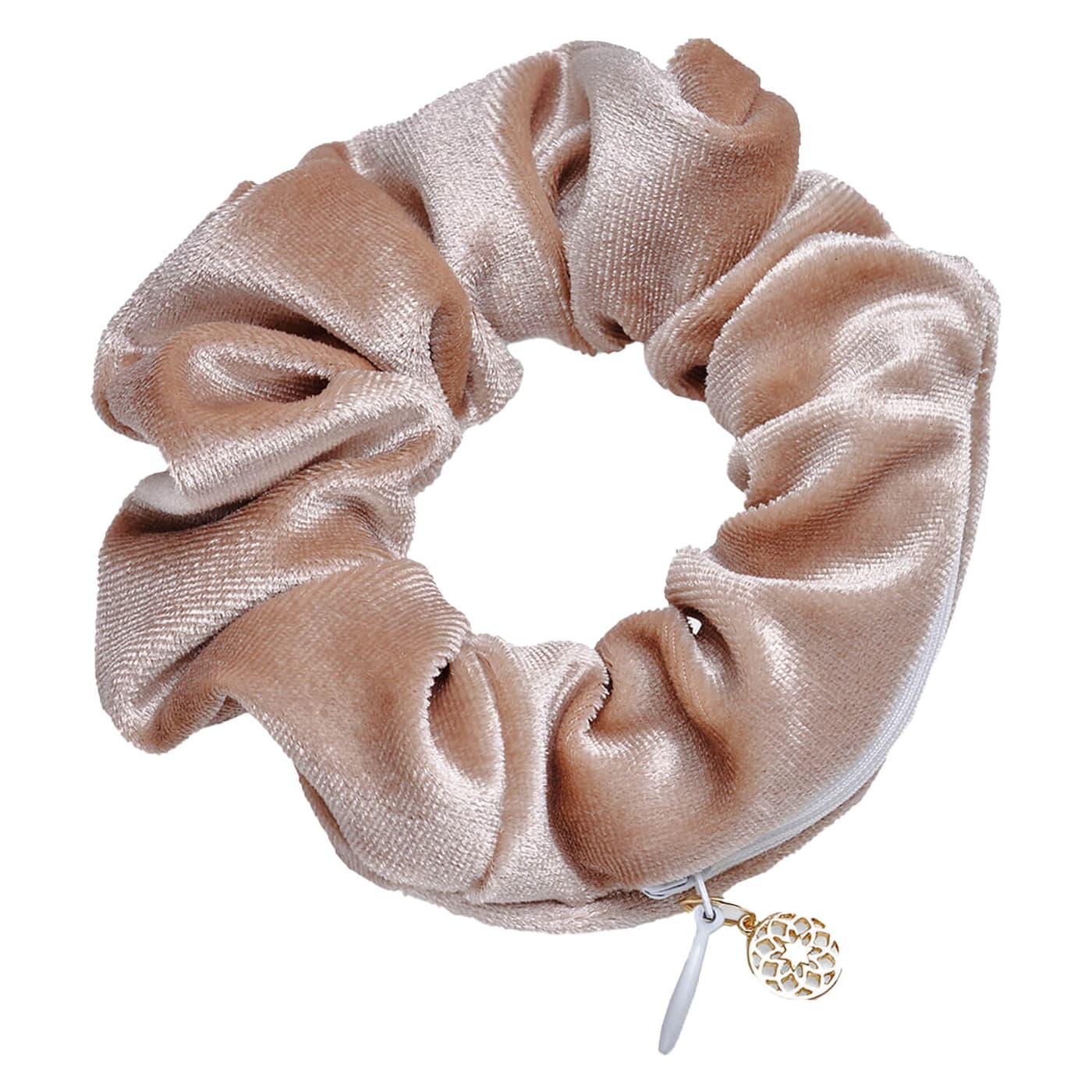 Body Mind and Soul Scrunchie Yoga Velvet Zipper Beige