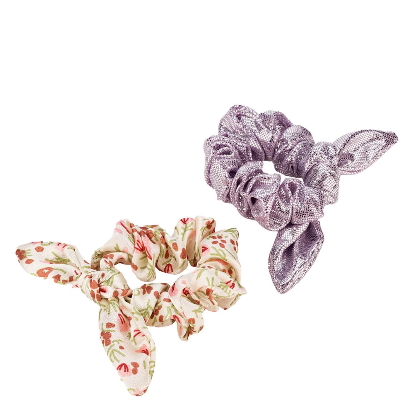 Scrunchie with ribbon for children, beige & fuchsia