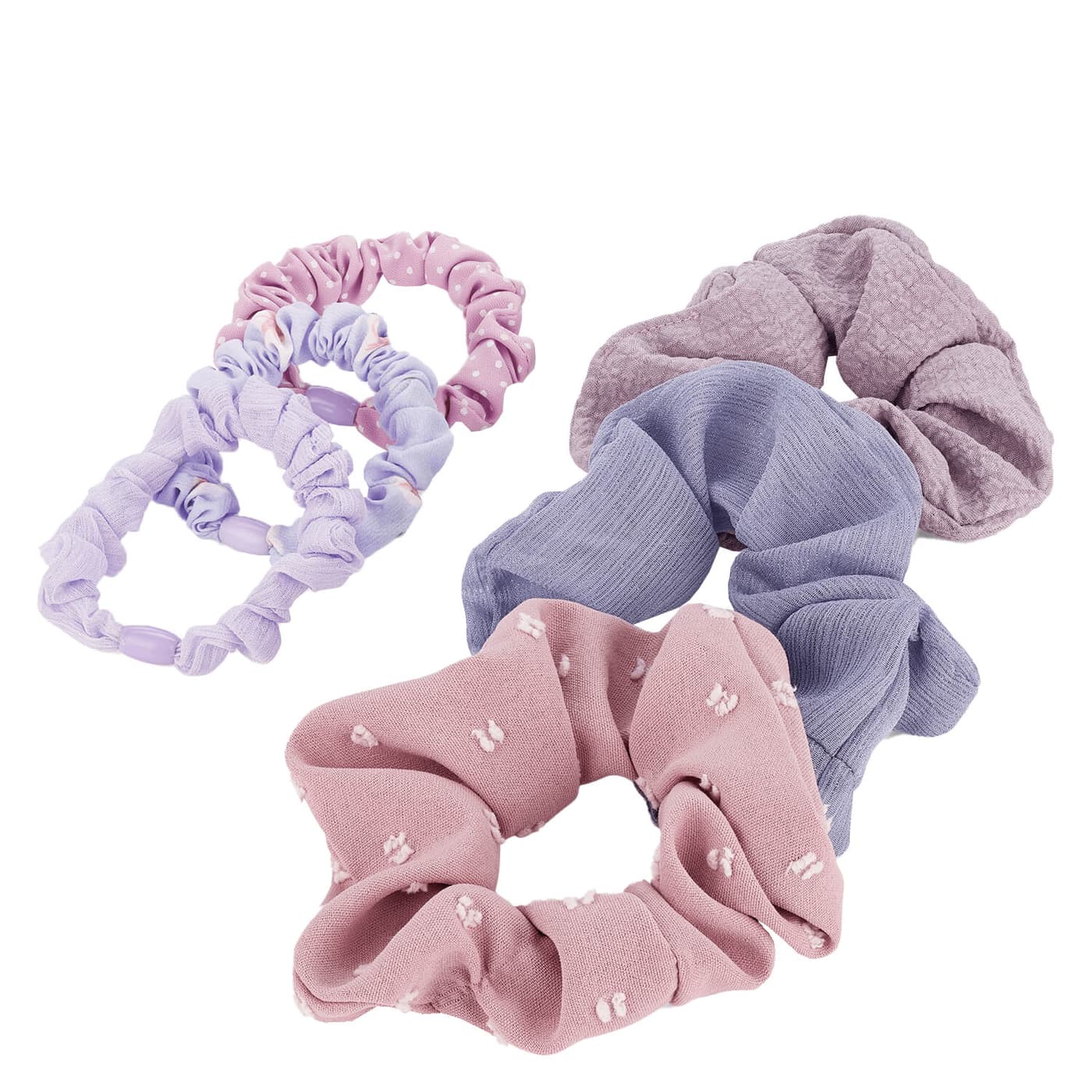 Scrunchie with print, lilac, blue & pink