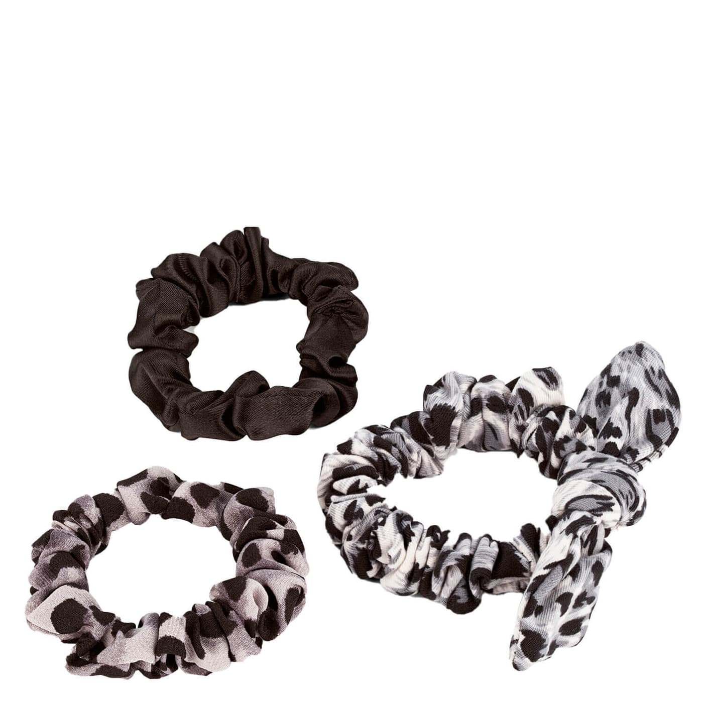 Animalprint scrunchie with ribbon, black & gray