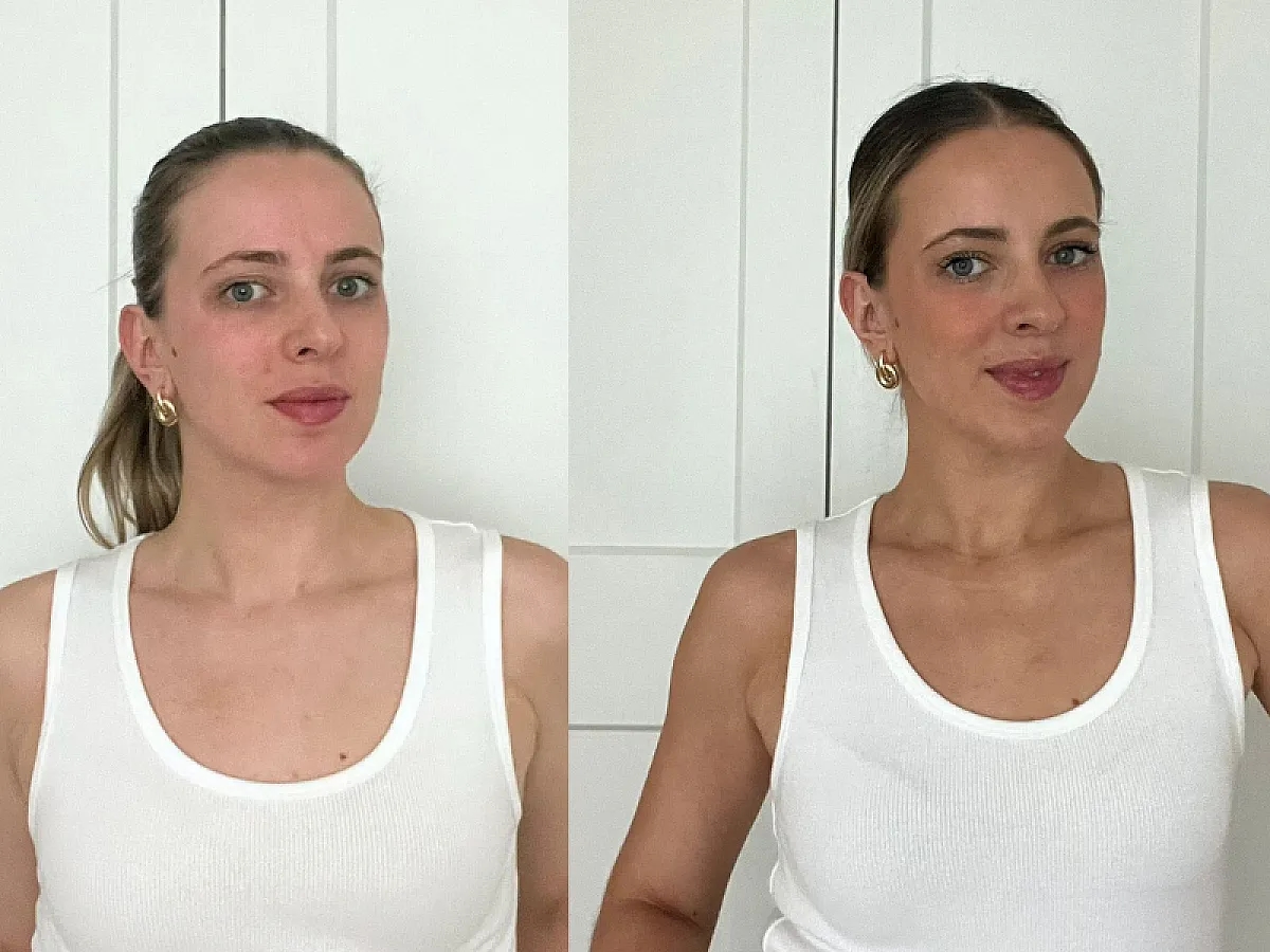 Before and after pictures of woman who tested Tanrevel self-tanner